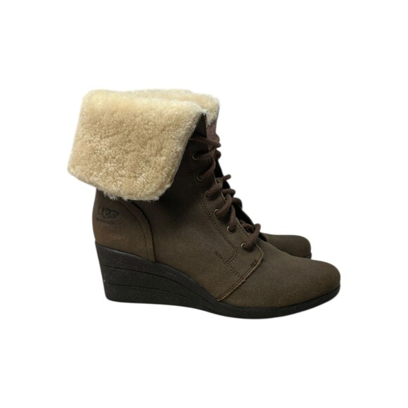 Ugg Zea Wedge Boots Women's 9 Brown Waterproof Suede Shearling - Picture 4 of 11